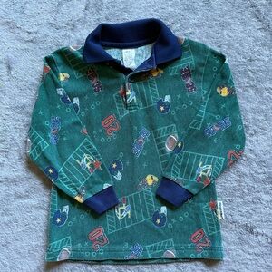 Vintage Made in USA size 5 Green Football Sports Print Polo Shirt Healthtex